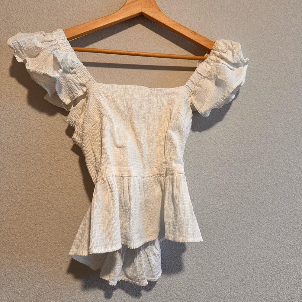 White Ruffled Women's Top